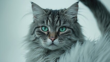 close-up of a beautiful cat on a white background