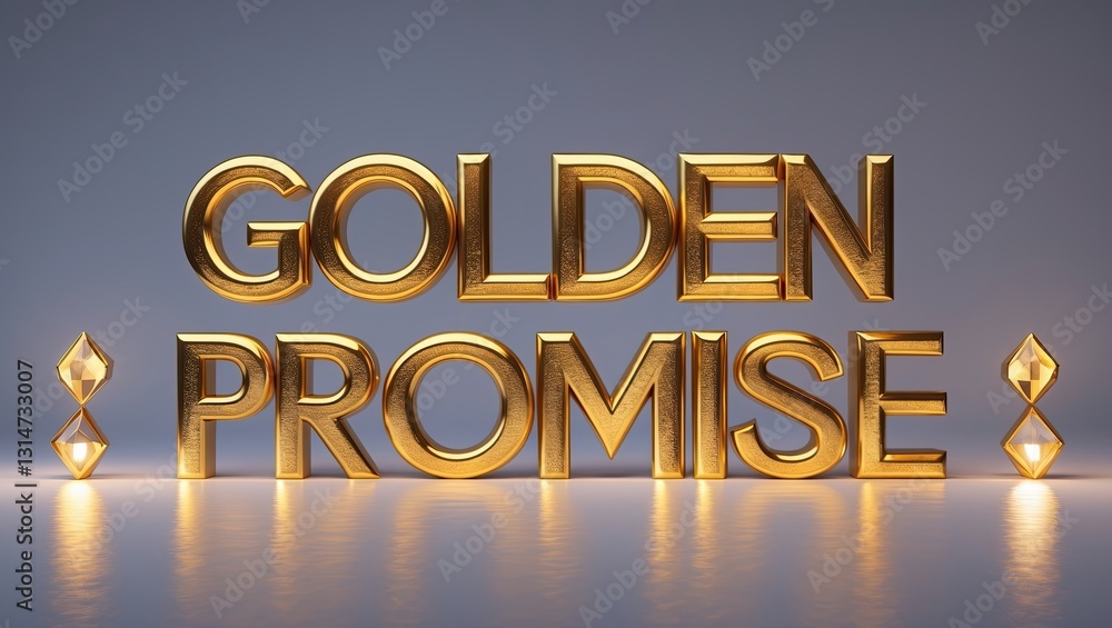 Poster shiny golden text reading 'golden promise' illuminated by warm lights creating an elegant atmosphere