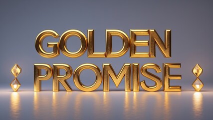 Shiny golden text reading 'Golden Promise' illuminated by warm lights creating an elegant atmosphere