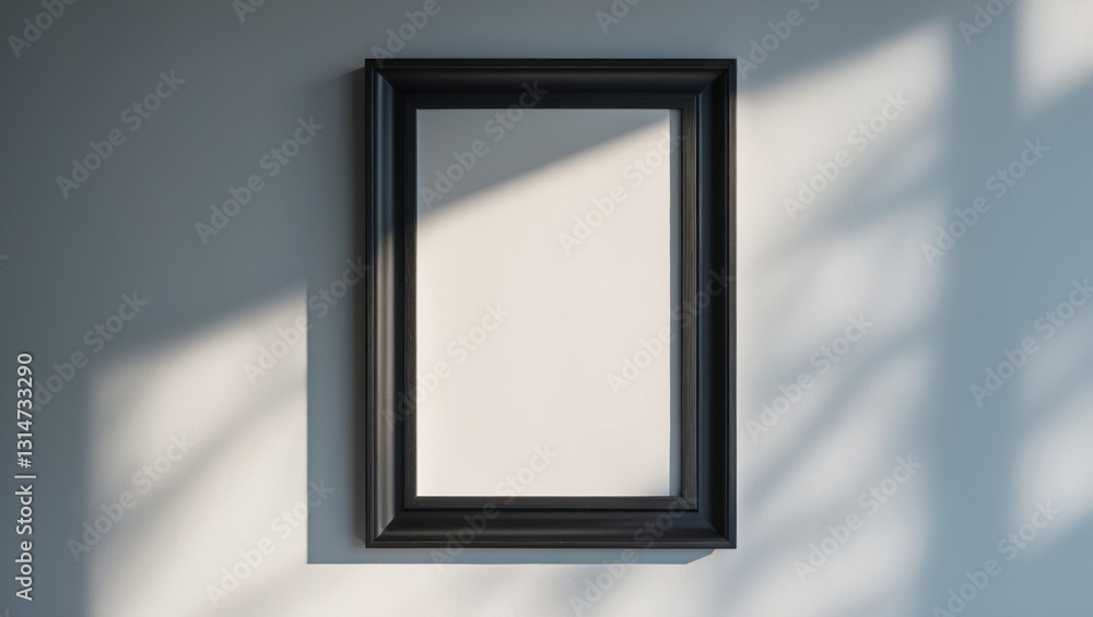 Poster artistic mockup design. black vertical picture frames against a wall background illuminated by sunli