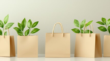 Eco-friendly shopping experience stylish bags with green plants urban setting lifestyle photography minimalist aesthetic