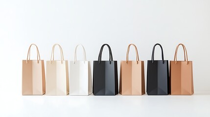 Shopping bags display minimalist studio product photography clean environment front view retail concept