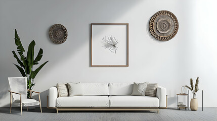 Modern Minimalist White Living Room Interior Design With Comfortable Sofa Natural Decor and Elegant Furniture in Bright Airy Space