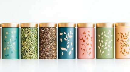 Herbal tea storage containers kitchen product photography minimalistic style close-up home organization