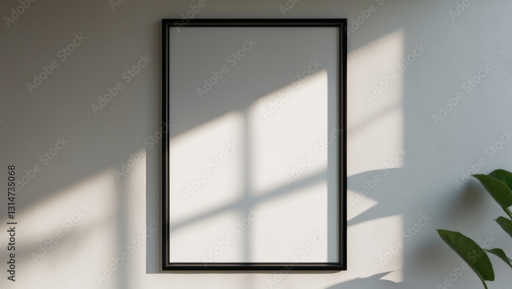 Poster artistic mockup design. black vertical frames on a wall background illuminated by sunlight. poster p