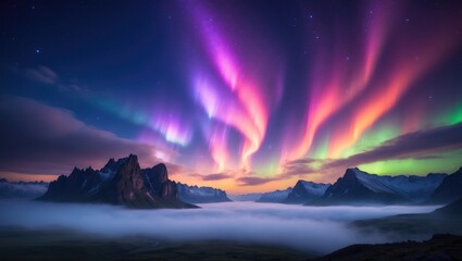 Aurora in the sky featuring purple and orange clouds.