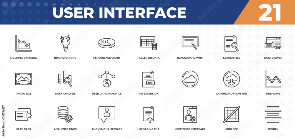 Poster outline icons set - user interface concept. multiple variable lines, brainstorming and more.