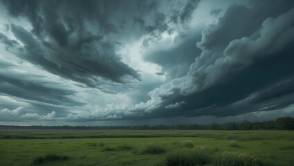 Panoramic view of a gray sky filled with clouds.