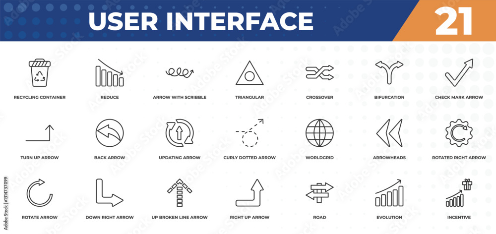 Poster outline icons set - user interface concept. recycling container, reduce and more.