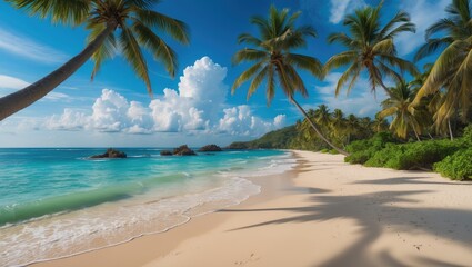 Naklejka premium panoramic view of a tropical beach featuring coconut palm trees