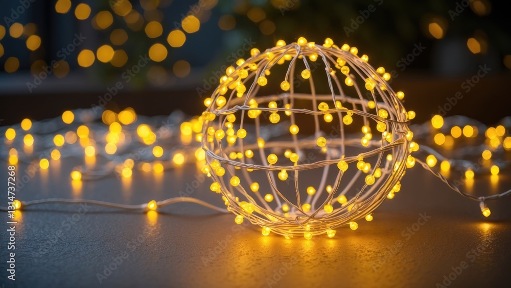 Aufkleber decorative garland of glowing yellow shiny led lights shining in a spherical shape during the festiv