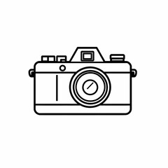 Vintage Film Camera Line Drawing Retro Photography Equipment Analog Camera Icon Monochrome Sketch Minimalist Design 35mm