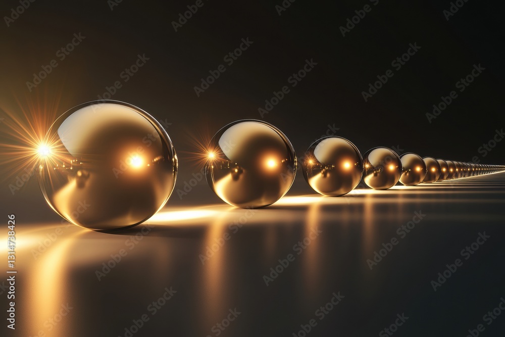 Poster Multiple spheres connected by light beams represent unique virtual worlds in a cosmic setting showcasing depth and symmetry