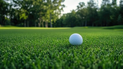 Golf Ball on Lush Green Course in Sunlight – Professional Golf Concept