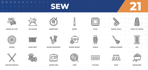 outline icons set - sew concept. sewing clip art, pin holder and more.