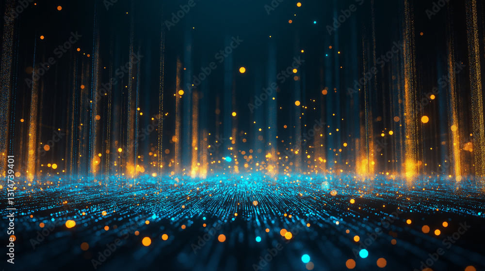 Aufkleber abstract digital stream: a mesmerizing abstract digital art piece featuring a dynamic stream of gold