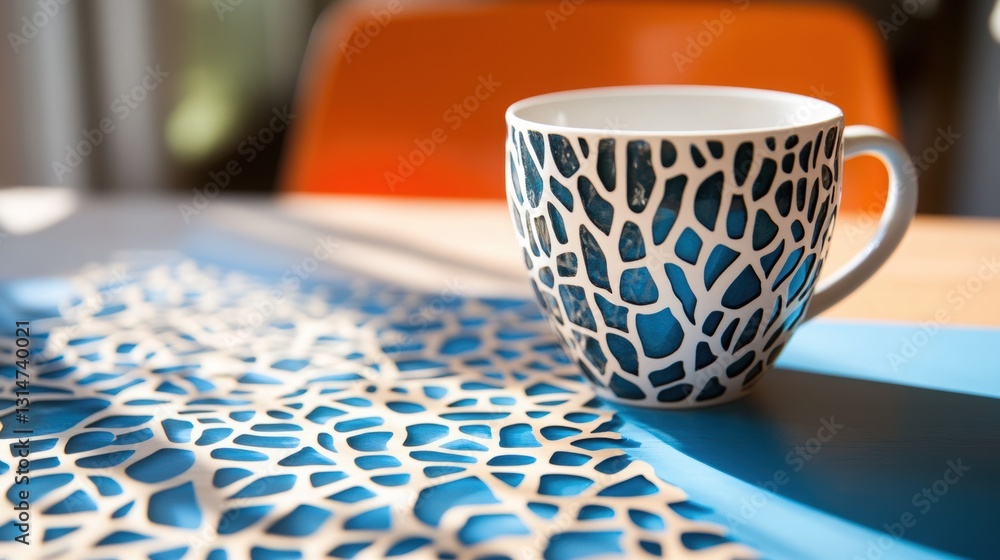 Poster the shadow from the cup, which creates a unique pattern on the table