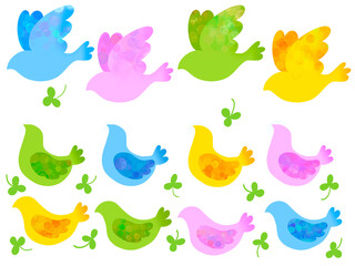 カラフルな小鳥のイラストセット