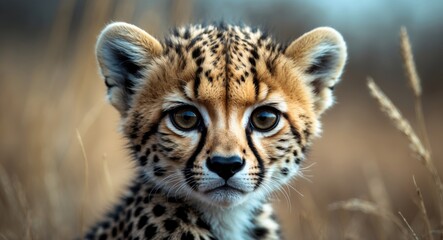 Obraz premium Portrait of an adorable baby cheetah with large brown eyes.