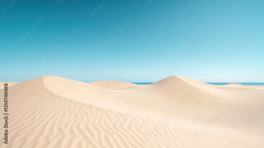 Poster spacious beach view featuring soft sand dunes and a clear blue sky perfect for relaxation or text ov