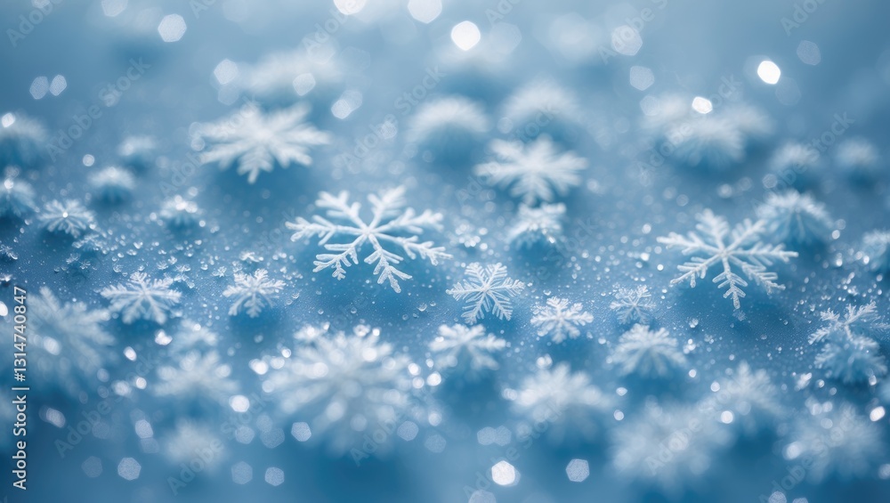 Aufkleber macro background of fresh snowflake texture on a blurred surface.