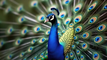 Obraz premium Peacock exhibiting its tail feathers.