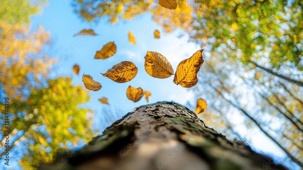 Aufkleber tree leaves falling into the center of the frame, creating a minimalist composition .