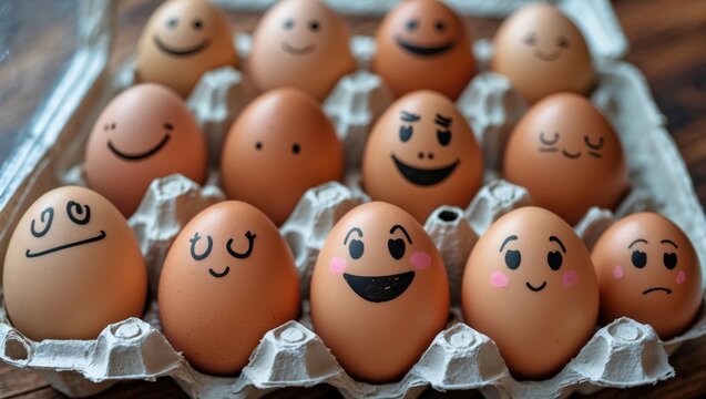Many eggs expressing mood. Feelings and emotions