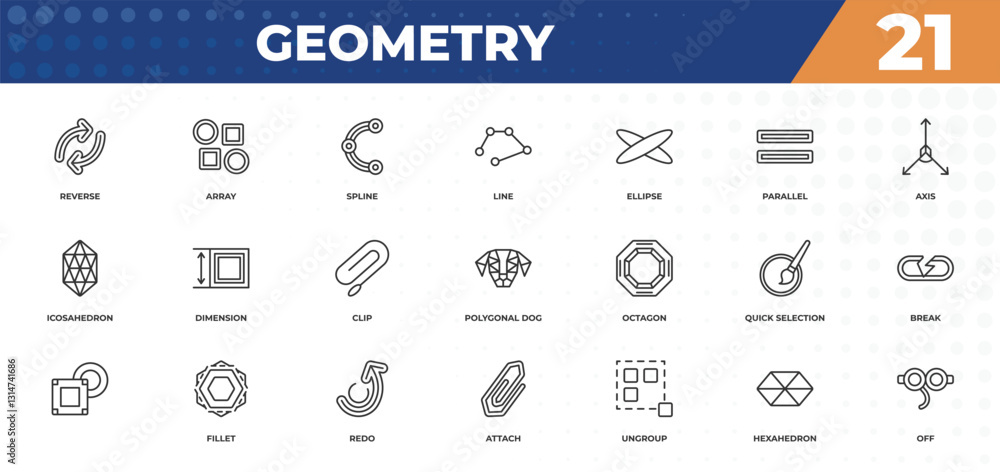Aufkleber outline icons set - geometry concept. reverse, array and more.