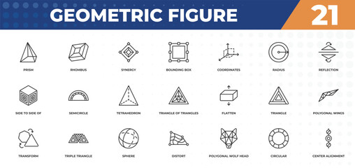 outline icons set - geometric figure concept. prism, rhombus and more.