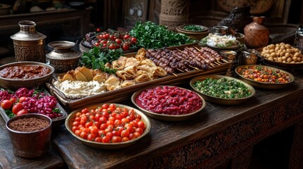 Medieval feast spread on ornate table