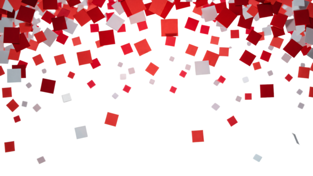 Dynamic Scattering of Red and White Confetti Isolated on Transparent Background for Celebratory Themes