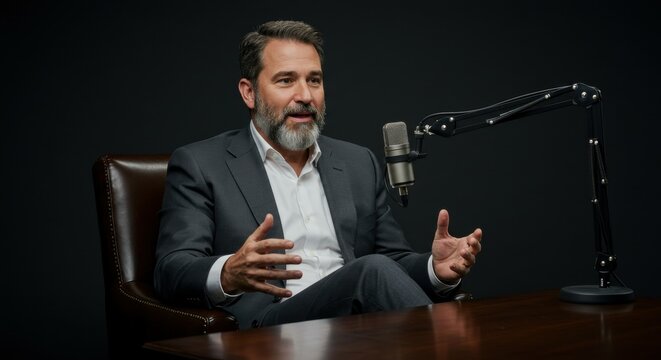 business man in podcast talking about business