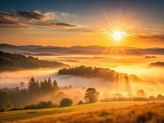 Obraz premium Minimalist Early Morning Glow: Sunlit Landscape Photography