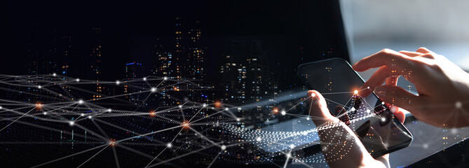 Digital technology, internet network connection, big data, digital marketing IoT internet of...