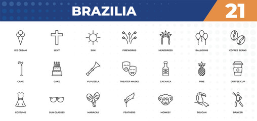 outline icons set - brazilia concept. ice cream, lent and more.