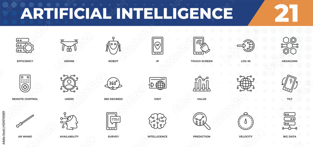Aufkleber outline icons set - artificial intelligence concept. efficiency, drone and more.