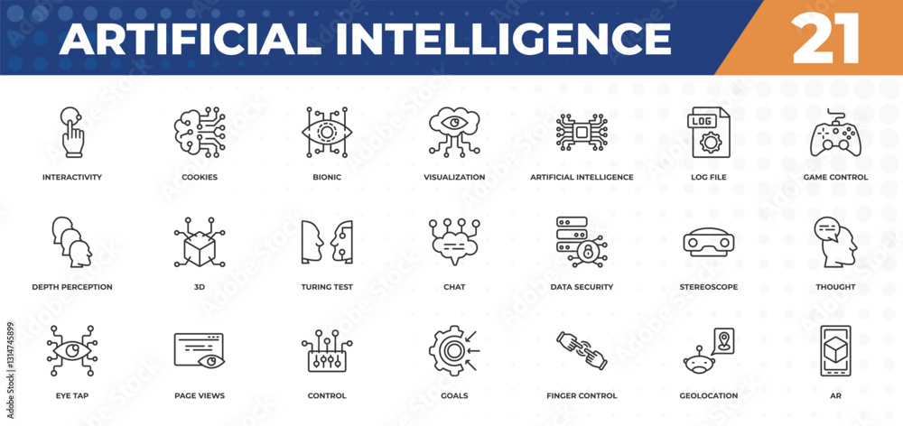 Aufkleber outline icons set - artificial intelligence concept. interactivity, cookies and more.