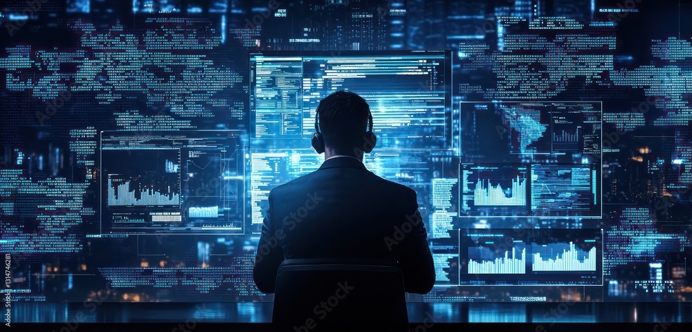 Aufkleber real-time monitoring and cybersecurity analysis in a network operations center.