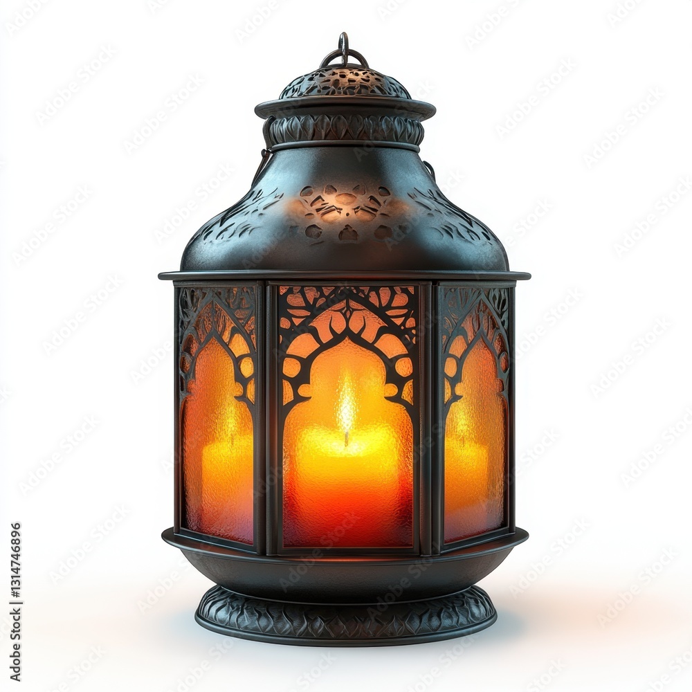 Poster illuminated vintage lantern casting warm light against a clean background creating a serene and invi