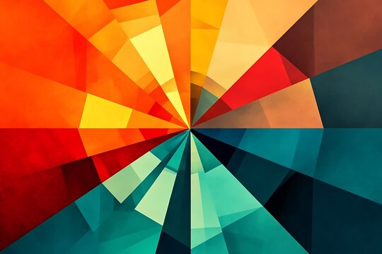 Abstract colorful geometric rays emanating from center, digital design, background for creativity