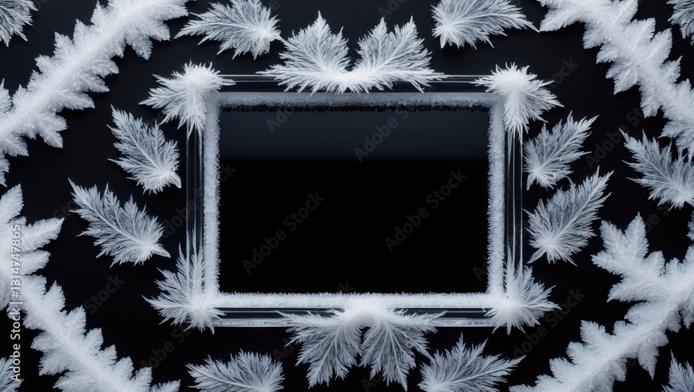 Poster a border featuring a frosty pattern on a dark background. a border with an abstract ice design that 