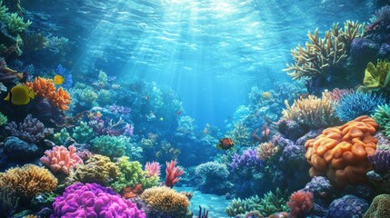 Fototapeta premium Vibrant Underwater Coral Reef Paradise: A Colorful Ecosystem