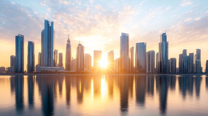 Fototapeta premium futuristic business district with sleek steel and glass towers