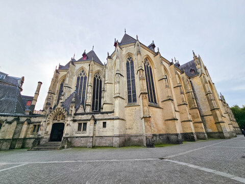 Historic Gothic Architecture of St. Maurice Church in Lille, France – Majestic Stone Facade and Intricate Stained Glass Windows