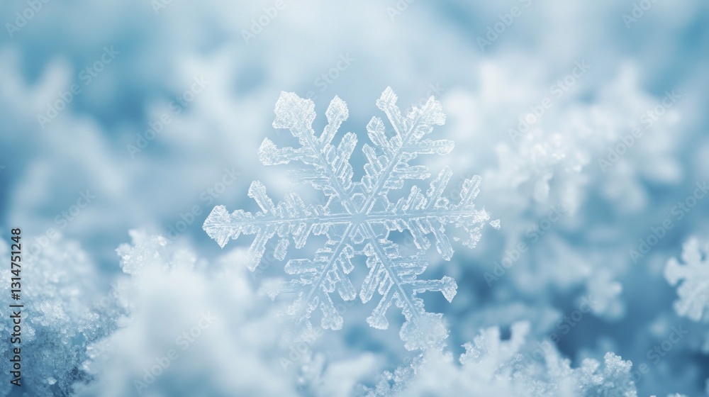 Aufkleber glimmering under soft light, a single snowflake showcases its intricate patterns while nestled among