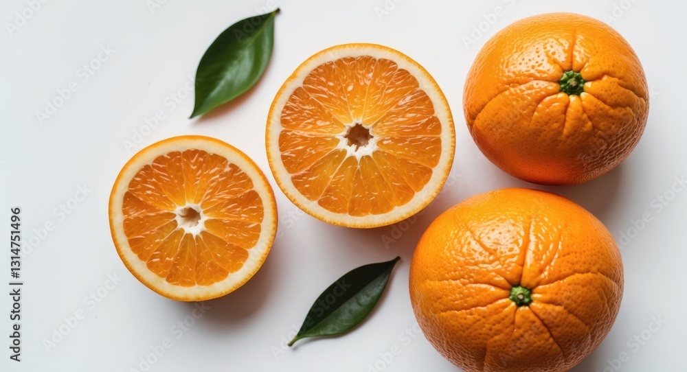 Poster Flat lay of Orange sliced in half and isolated on a background.