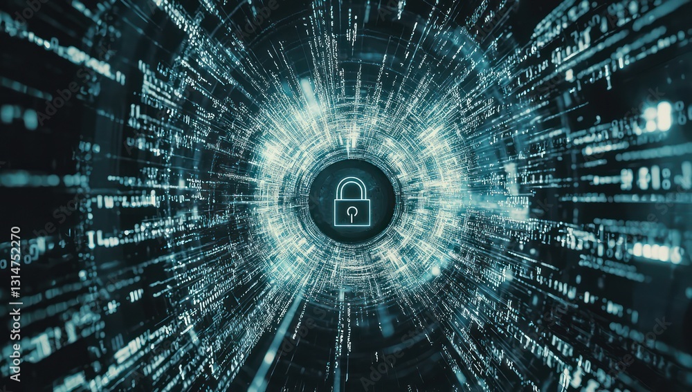 Aufkleber unauthorized digital operations depicted within a cybercriminal's code-filled workspace.