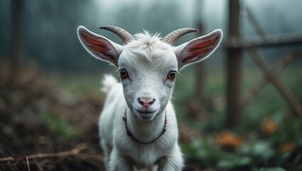 Obraz premium little baby goat in the natural farm setting
