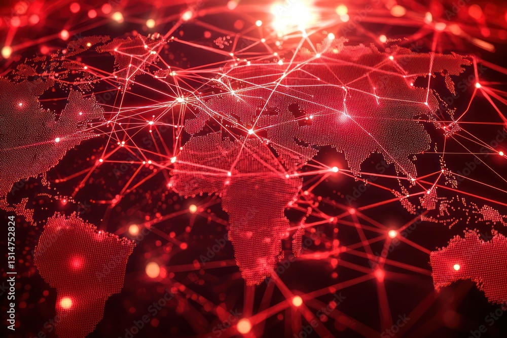 Aufkleber red nodes and lighting effects demonstrate the seamless interconnectivity of digital networks.